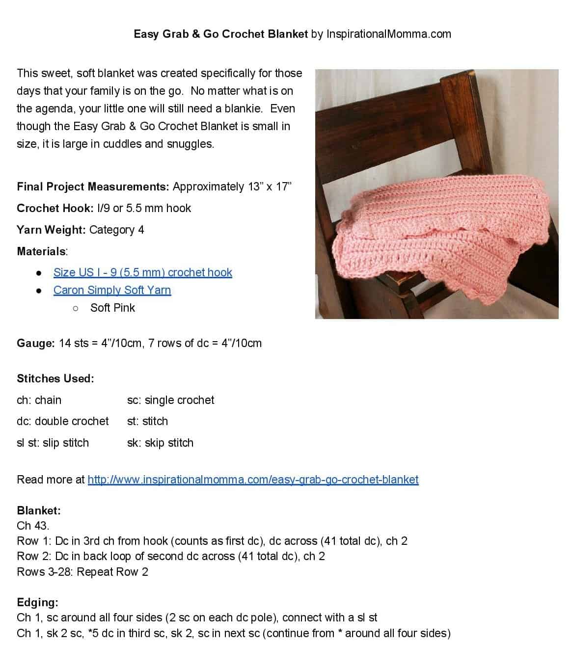 This sweet and soft Easy Grab & Go Crochet Blanket is perfect for days on the go. Made with double crochet stitches, it is simple for any crocheter. #crochetblanket #crochet #blanket #doublestitch #crocheting #howtocrochet
