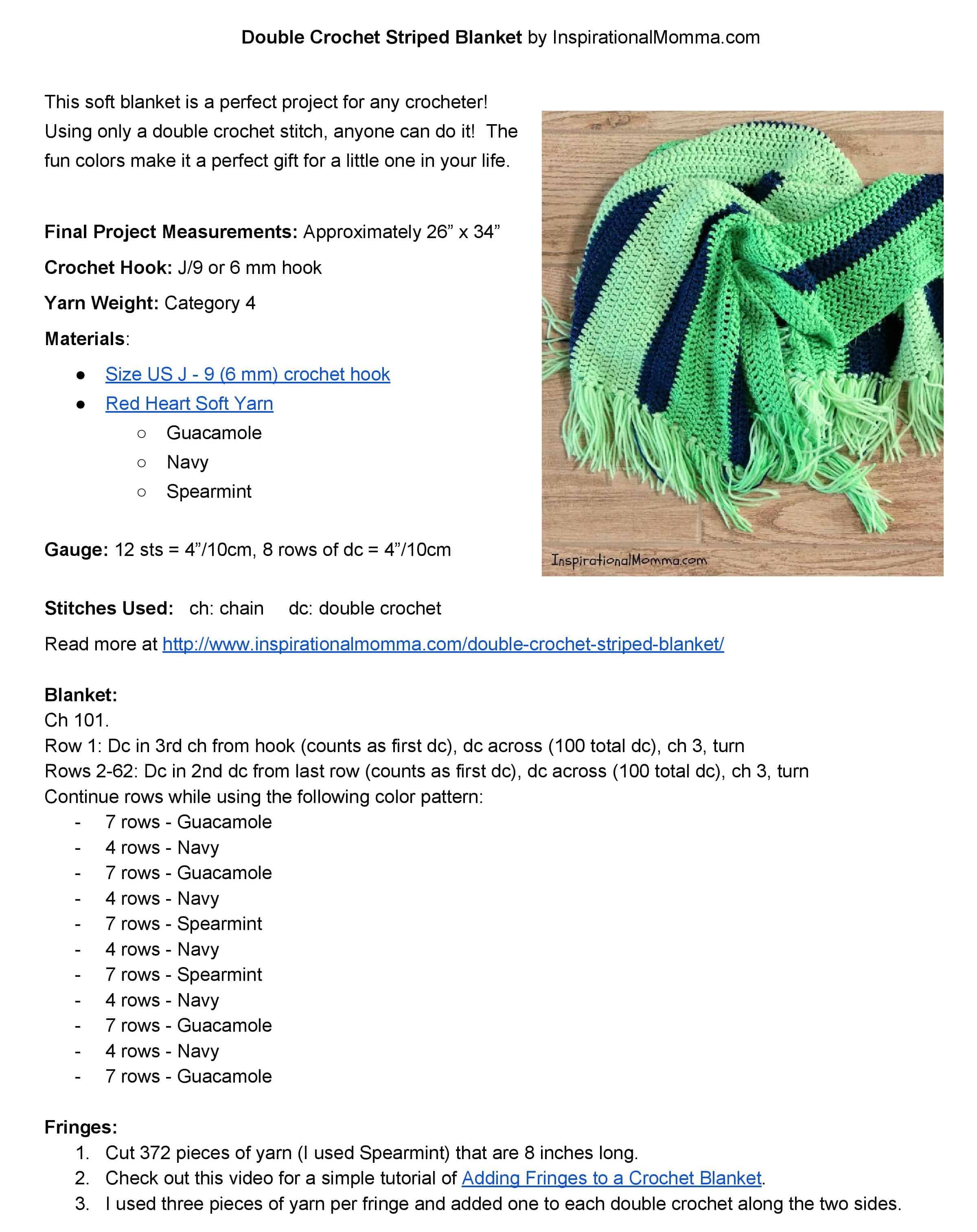 This Double Crochet Striped Blanket is a perfect project for any crocheter! Using only a double crochet stitch, it is so simple, anyone can do it! double crochet, crochet, #inspirationalmomma #homemade #diy #howtocrochet #crocheting #beginning #easy #simple