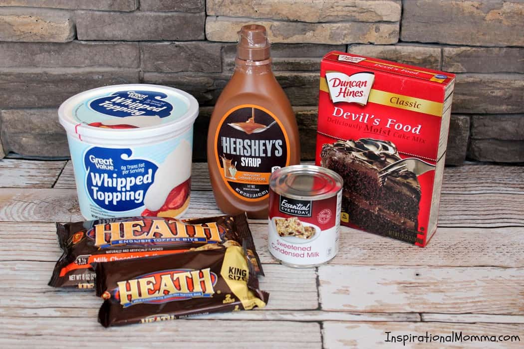 This Scoop of Heaven Trifle has rich Devil's Food cake, smooth whipped cream, sweet caramel, and crunchy toffee...the perfect dessert! Need I say more? #inspirationalmomma #trifle #chocolate #caramel #betterthansexcake #cake #dessert #desserts #heath #recipe