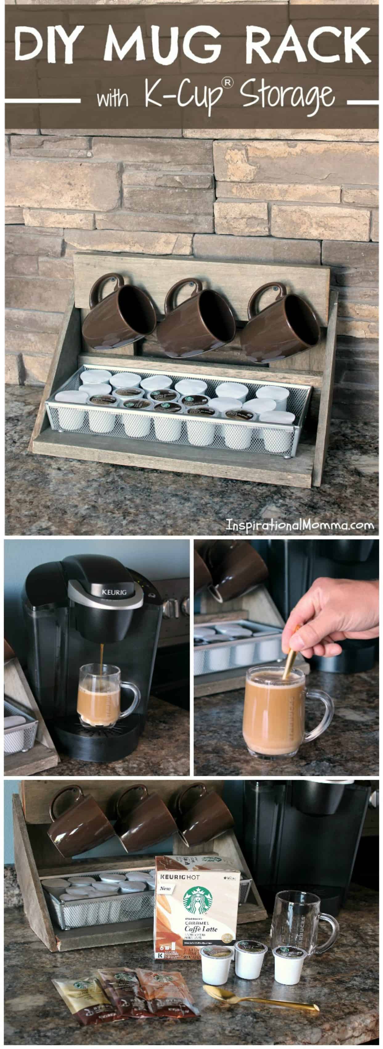 Make your own DIY Mug Rack with K-Cup® Storage! A beautiful addition to your kitchen that serves a great purpose for all of us coffee lovers!