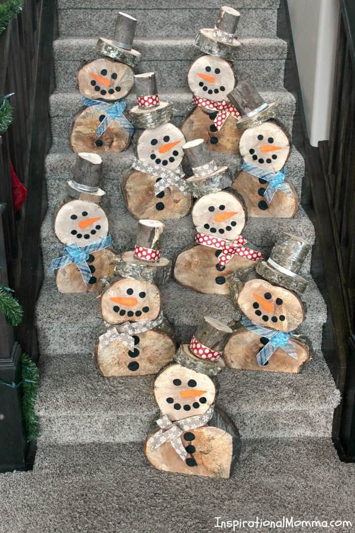 This DIY Log Snowman is so simple to make at a minimal cost. He is quite cute and is sure to create a festive winter wonderland!