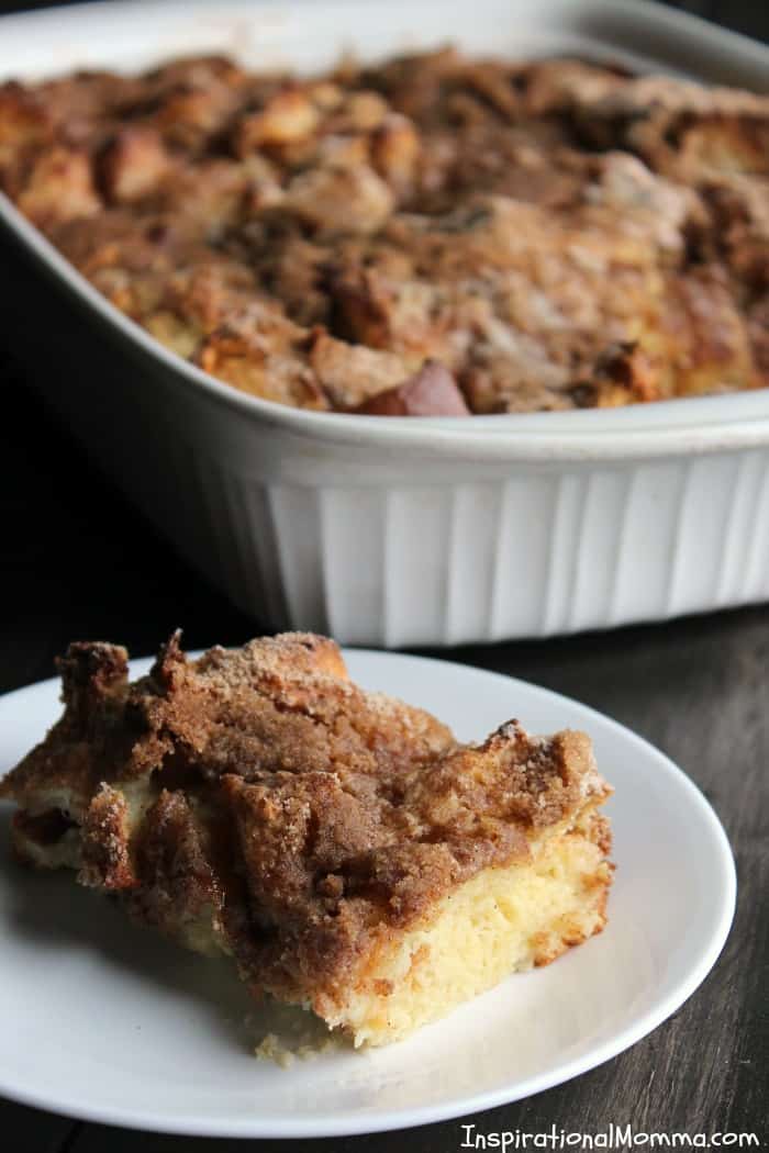 This French Toast Bake is delicious morning, noon, and night! Soft, delicious bread topped with a sweet, crunchy topping will have you making this again and again!