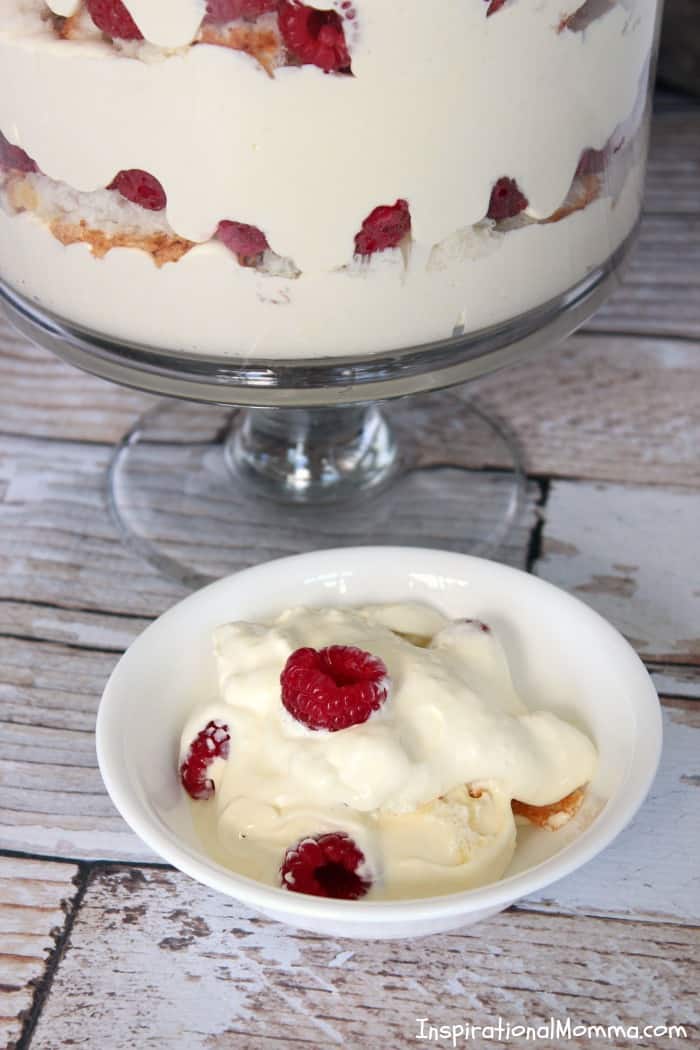 This Creamy Raspberry & Angel Food Trifle is not only easy to make, it is guaranteed to be a hit. Creamy, sweet, delicious layers... triple-threat!