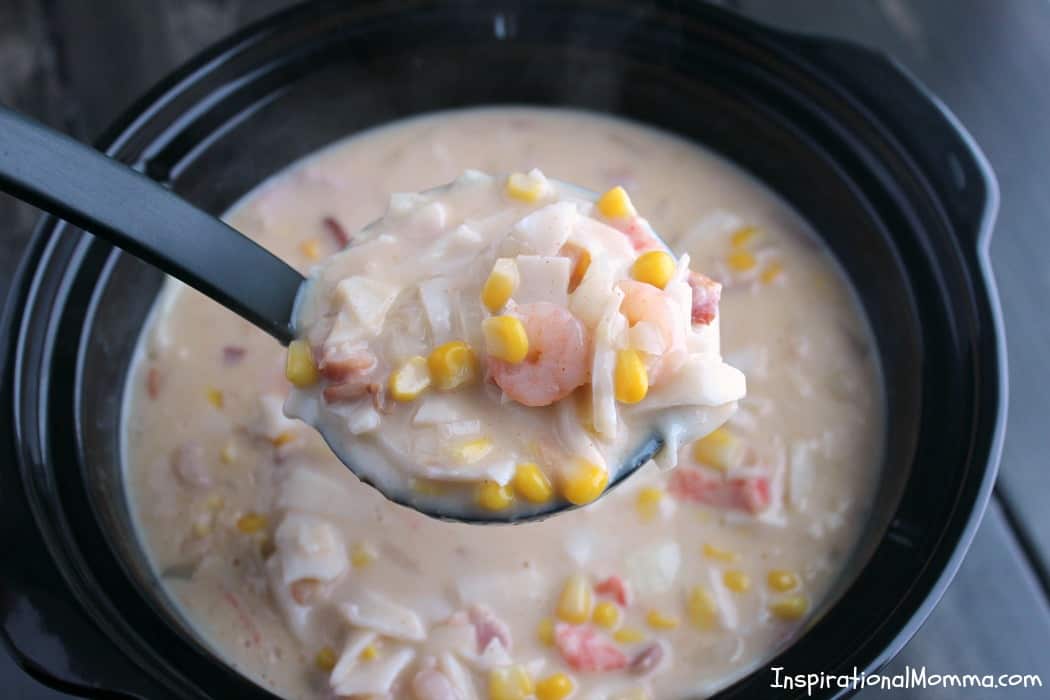 Savory Seafood & Corn Chowder is creamy and loaded with flavorful meats. It is a sensational comfort food that will warm your heart and fill your belly!