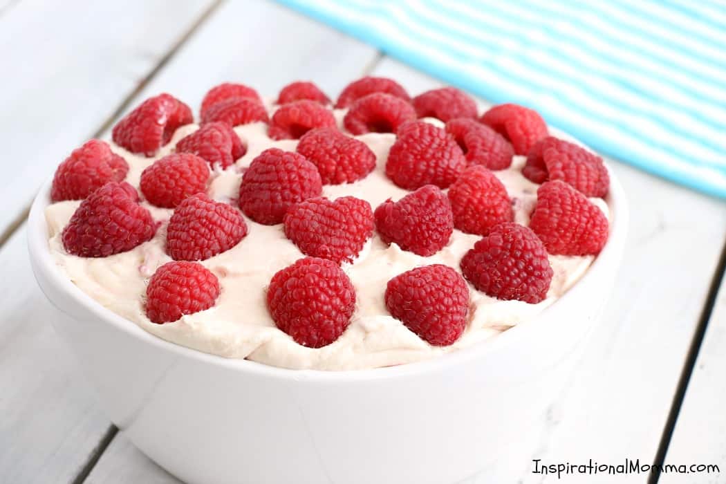 Sweet, creamy, and fluffy, this PUDDING YOGURT RASPBERRY DESSERT is filled with fresh, delicious flavors that everyone will love! #InspirationalMomma #YogurtPuddingRaspberryDessert #Dessert #Desserts #Yogurt #Pudding #Raspberry #Raspberries