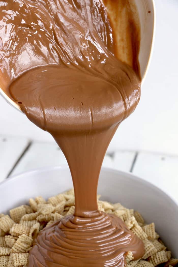 This Spring Puppy Chow Recipe is finger-food at its finest! Chex cereal covered in chocolate, peanut butter, and powdered sugar is a delicious combination! #inspirationalmomma #puppychowrecipe #puppychow #spring #easter #dessert #desserts #chex #peanutbutter #chocolate
