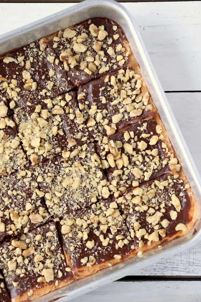 These Layered Caramel Brownies have it all. A chewy brownie crust and a gooey caramel middle, all finished off with a milk chocolatey top! #inspirationalmomma #caramelbrownies #layered #dessert #desserts #recipe #caramel #chocolate #brownies