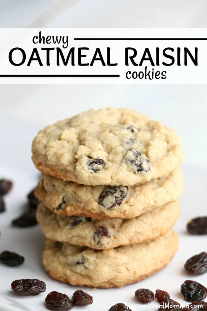 Old-fashioned Chewy Oatmeal Raisin Cookies are definitely a family favorite. Easy to make and even easier to enjoy, these homemade cookies are delicious! #inspirationalmomma #oatmealraisincookies #oatmeal #raisins #cookies #homemade #baking #dessert #desserts