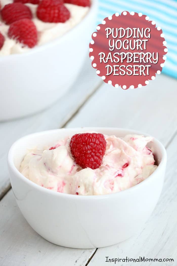 Sweet, creamy, and fluffy, this PUDDING YOGURT RASPBERRY DESSERT is filled with fresh, delicious flavors that everyone will love! #InspirationalMomma #YogurtPuddingRaspberryDessert #Dessert #Desserts #Yogurt #Pudding #Raspberry #Raspberries