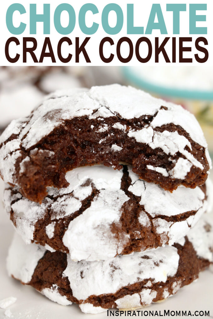 Closeup shot of chocolate crack cookies stacked atop one another