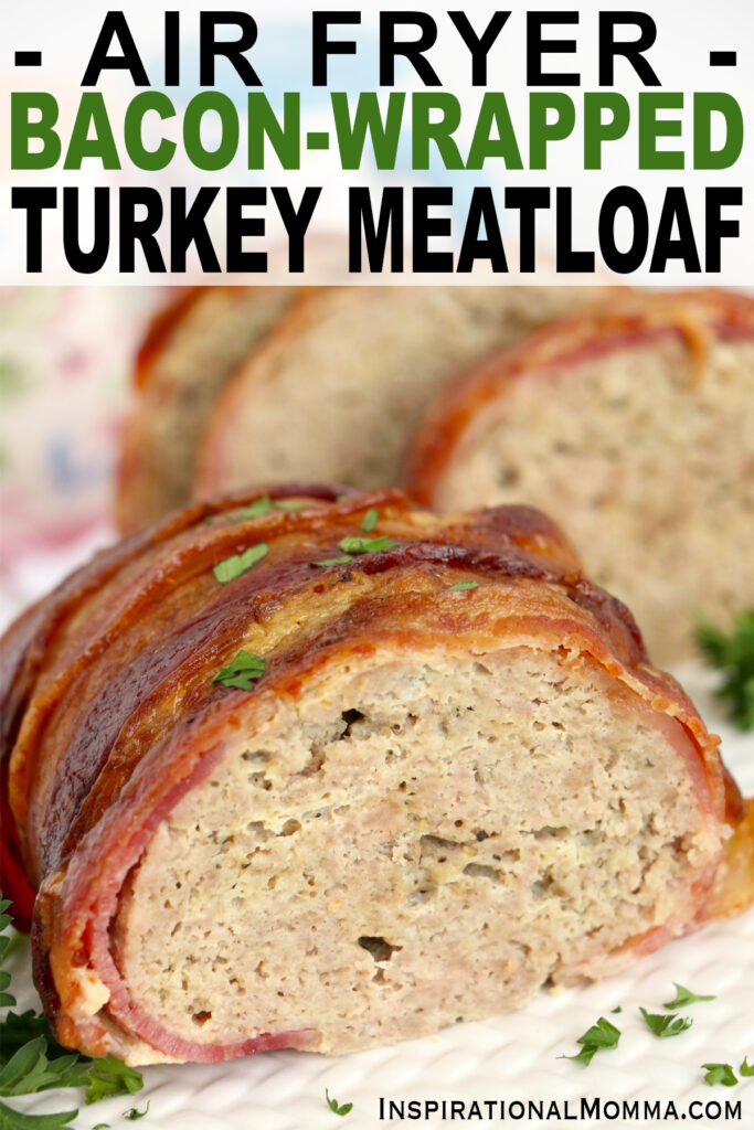 Closeup shot of slice of air fryer turkey meatloaf