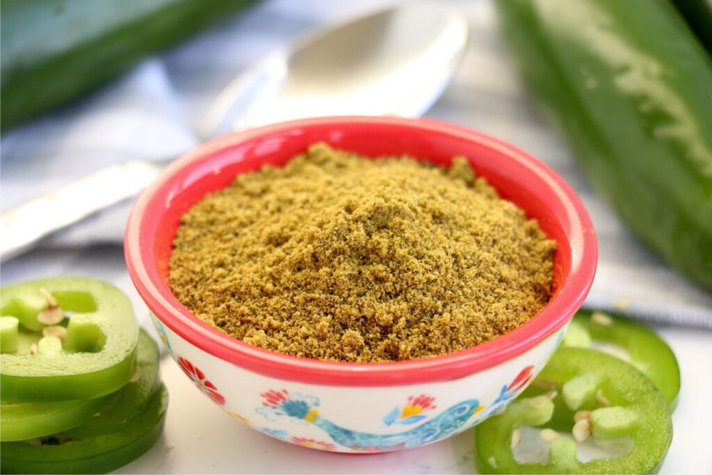 Closeup shot of bowlful of jalapeno powder