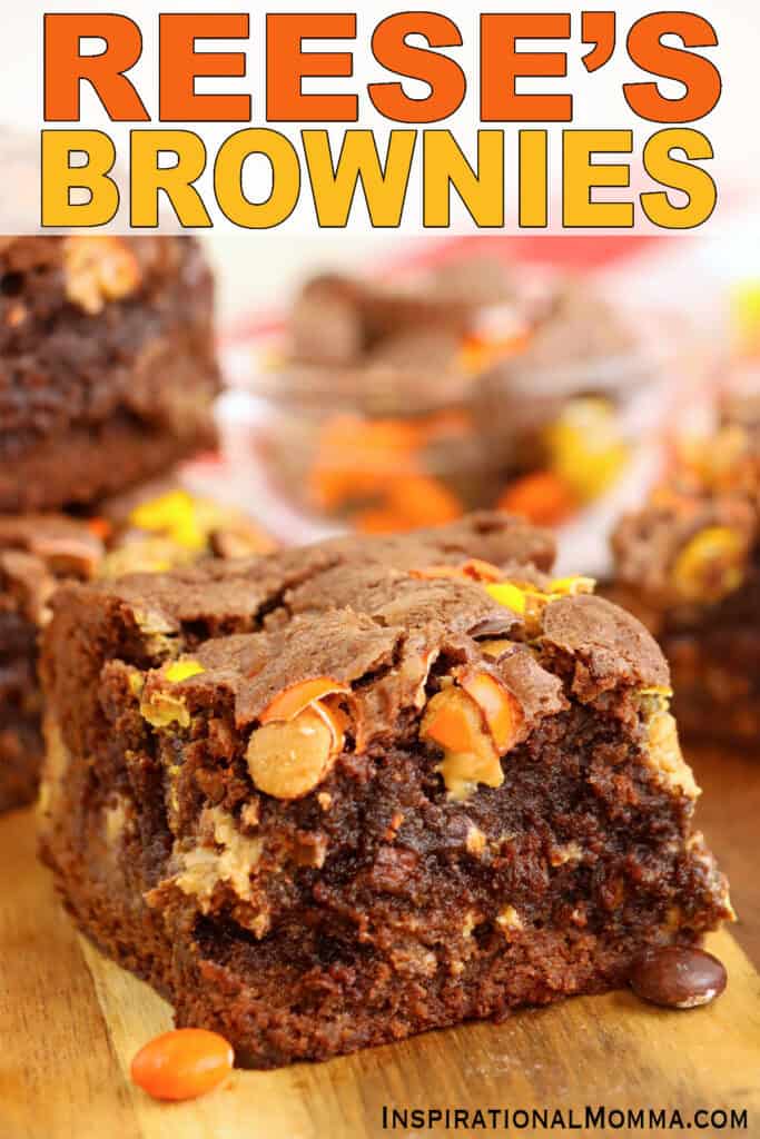 Closeup shot of Reese's brownie. 